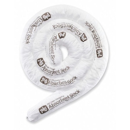 Sorbent Sock, 15 gal, 3 in x 10 ft, Oil, White, 6 PK MPN:SKM701
