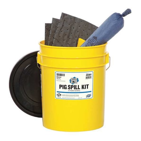 Spill Kit, 4 gal Volume Absorbed per Kit, 5 gal Capacity, Bucket, Yellow, 19 MPN:45301