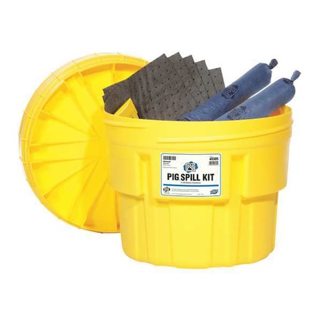 Spill Kit, 15 gal Volume Absorbed per Kit, 20 gal Capacity, Drum, Yellow, 71 MPN:45305