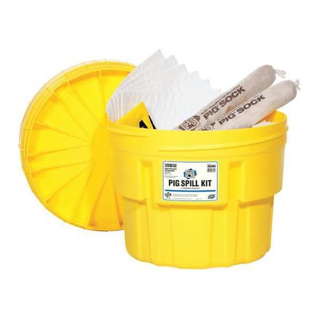 Spill Kit, 16 gal Volume Absorbed per Kit, 20 gal Capacity, Drum, Yellow, 71 MPN:46305