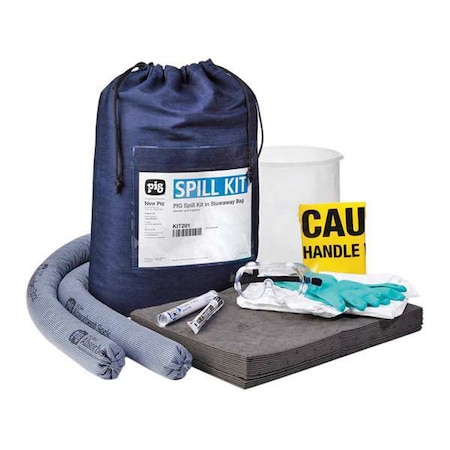 Spill Kit, 6 gal Volume Absorbed per Kit, Bag, Blue, 32 MPN:KIT201