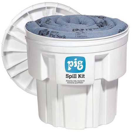 Spill Kit, 12 gal Volume Absorbed per Kit, 20 gal Capacity, Drum, White, 35 MPN:KIT211