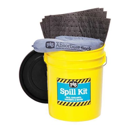 Spill Kit, 4 gal Volume Absorbed per Kit, 5 gal Capacity, Bucket, Yellow, 21 MPN:KIT2200