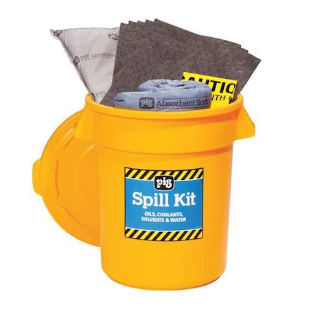 Spill Kit, 12 gal Volume Absorbed per Kit, 20 gal Capacity, Can, Yellow, 35 MPN:KIT2300