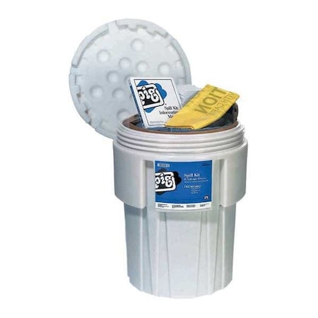Spill Kit, 39 gal Volume Absorbed per Kit, 65 gal Capacity, Drum, White, 136 MPN:KIT243
