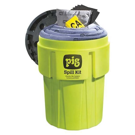 Spill Kit, 60 gal Volume Absorbed per Kit, 95 gal Capacity, Drum, Green, 168 MPN:KIT262