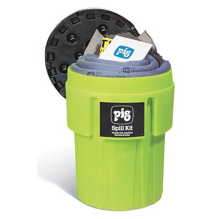 Spill Kit, 39 gal Volume Absorbed per Kit, 65 gal Capacity, Drum, Green, 136 MPN:KIT263