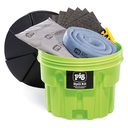 Spill Kit, 12 gal Volume Absorbed per Kit, 20 gal Capacity, Drum, Green, 35 MPN:KIT264