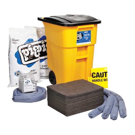 Spill Kit, 37 gal Volume Absorbed per Kit, 50 gal Capacity, Can, Black/Yellow, 92 MPN:KIT273
