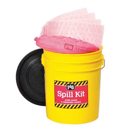 Spill Kit, 4 gal Volume Absorbed per Kit, 5 gal Capacity, Bucket, Yellow, 21 MPN:KIT3200
