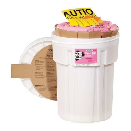 Spill Kit, 21 gal Volume Absorbed per Kit, 30 gal Capacity, Drum, White, 46 MPN:KIT336
