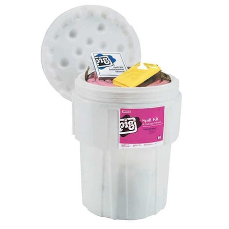 Spill Kit, 39 gal Volume Absorbed per Kit, 65 gal Capacity, Drum, White, 77 MPN:KIT343