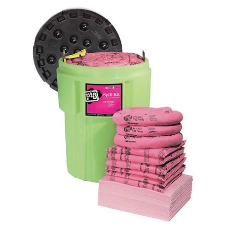 Spill Kit, 63 gal Volume Absorbed per Kit, 95 gal Capacity, Drum, Green, 120 MPN:KIT362