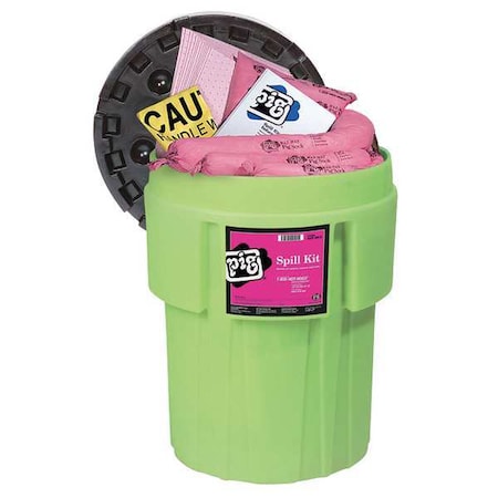 Spill Kit, 39 gal Volume Absorbed per Kit, 65 gal Capacity, Drum, Green, 77 MPN:KIT363