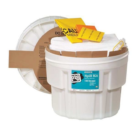 Spill Kit, 13 gal Volume Absorbed per Kit, 20 gal Capacity, Drum, White, 30 MPN:KIT411-01