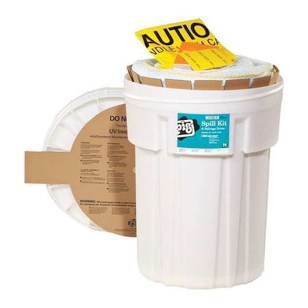 Spill Kit, 21 gal Volume Absorbed per Kit, 30 gal Capacity, Drum, White, 46 MPN:KIT436