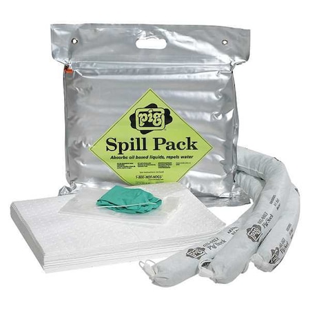 Spill Kit, 8 gal Volume Absorbed per Kit, Not Applicable Capacity, Bag, Silver, 25 MPN:KIT471