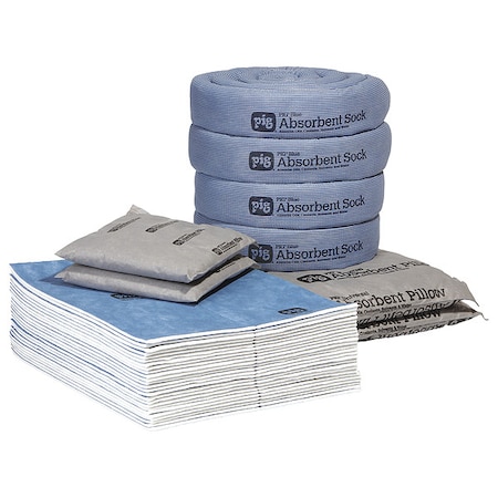 Spill Kit, 18 gal Volume Absorbed per Kit, 0.05 cu ft Capacity, Bag, Blue/Gray, 1 MPN:KIT917