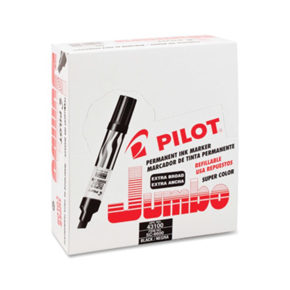 Pilot Jumbo Chisel Felt-Tip Permanent Marker, Black Ink, Black/White Barrel MPN:43100