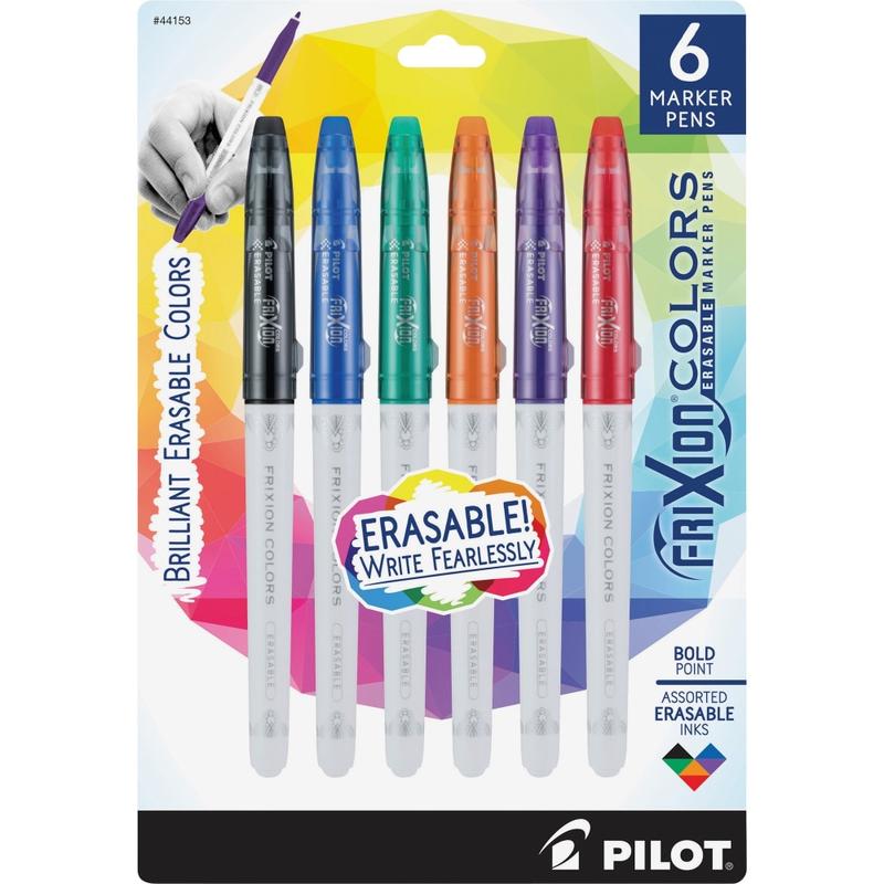 Pilot Marker Pens - Bold 2.5 mm Point Size - Black, Blue, Red, Green, Orange, Purple - White Barrel - 6 / Pack MPN:44153