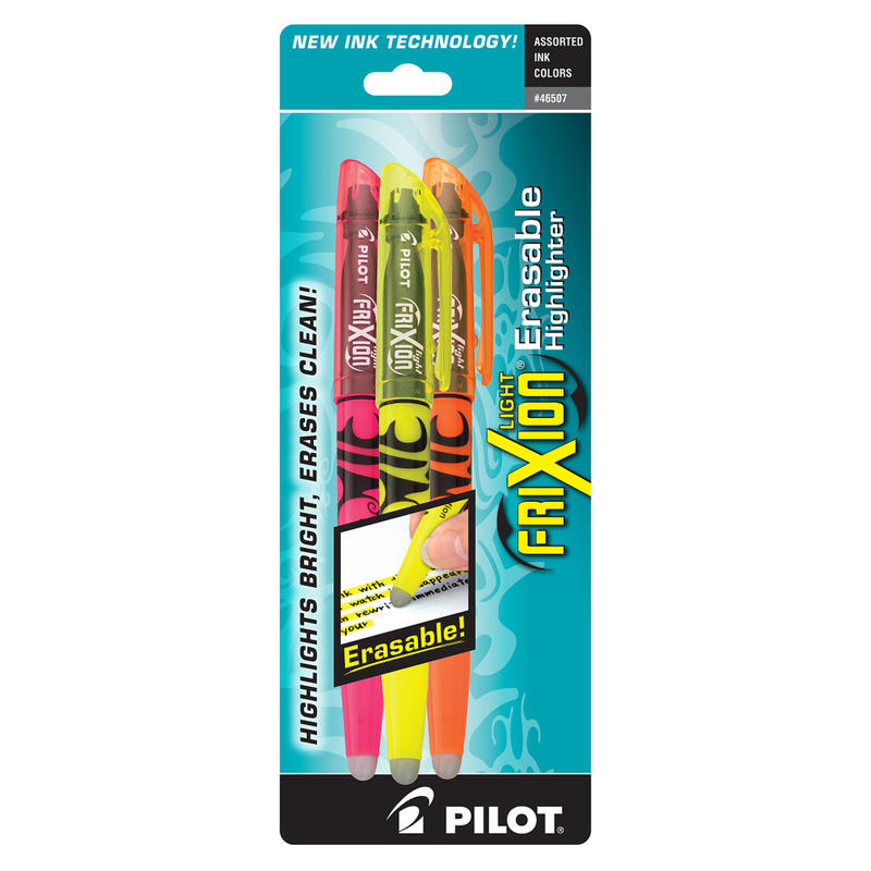 Pilot FriXion Light Erasable Highlighters, Chisel Point, Assorted, Pack Of 3 Highlighters MPN:46507