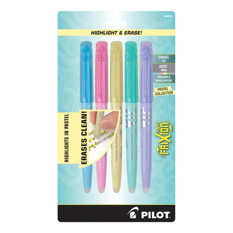 Pilot FriXion Light Pastel Erasable Highlighters, Pack of 5, Chisel Tip, Assorted Colors, 46543 MPN:46543