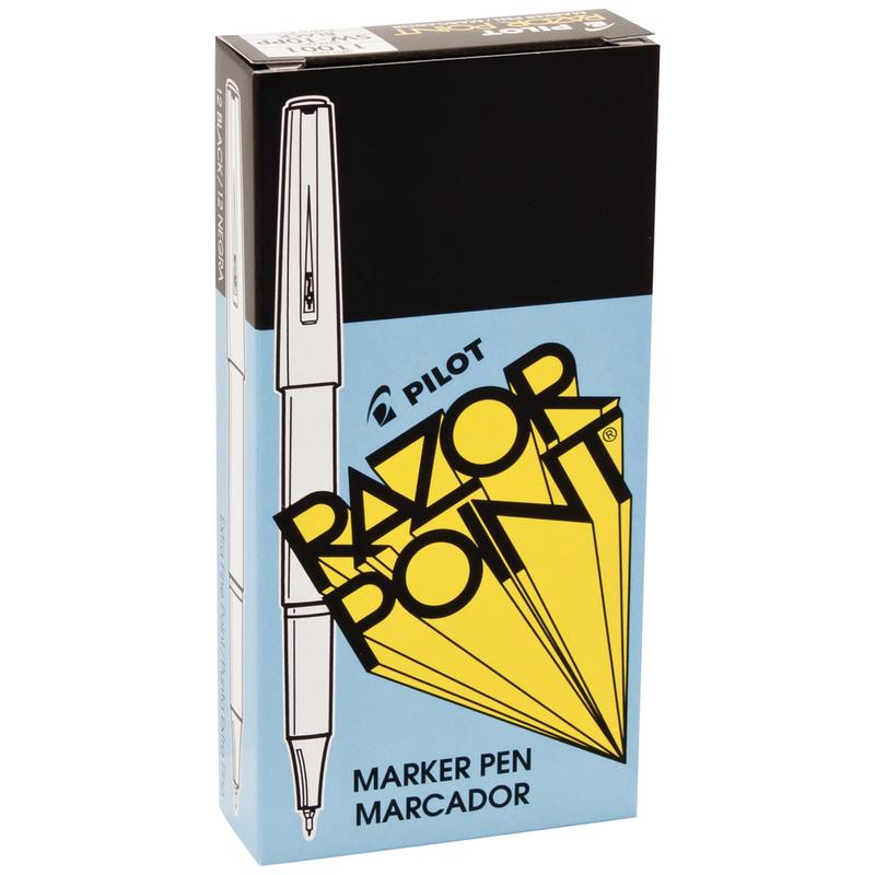 Pilot Razor Point Pens, Extra-Fine Point, 0.3 mm, Black Barrel, Black Ink, Pack Of 12 Pens MPN:11001
