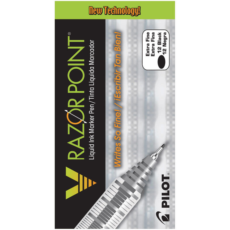 Pilot Liquid Ink Razor Point Pens, Extra-Fine Point, 0.3 mm, Graphite Barrel, Black Ink, Pack Of 12 Pens MPN:11020