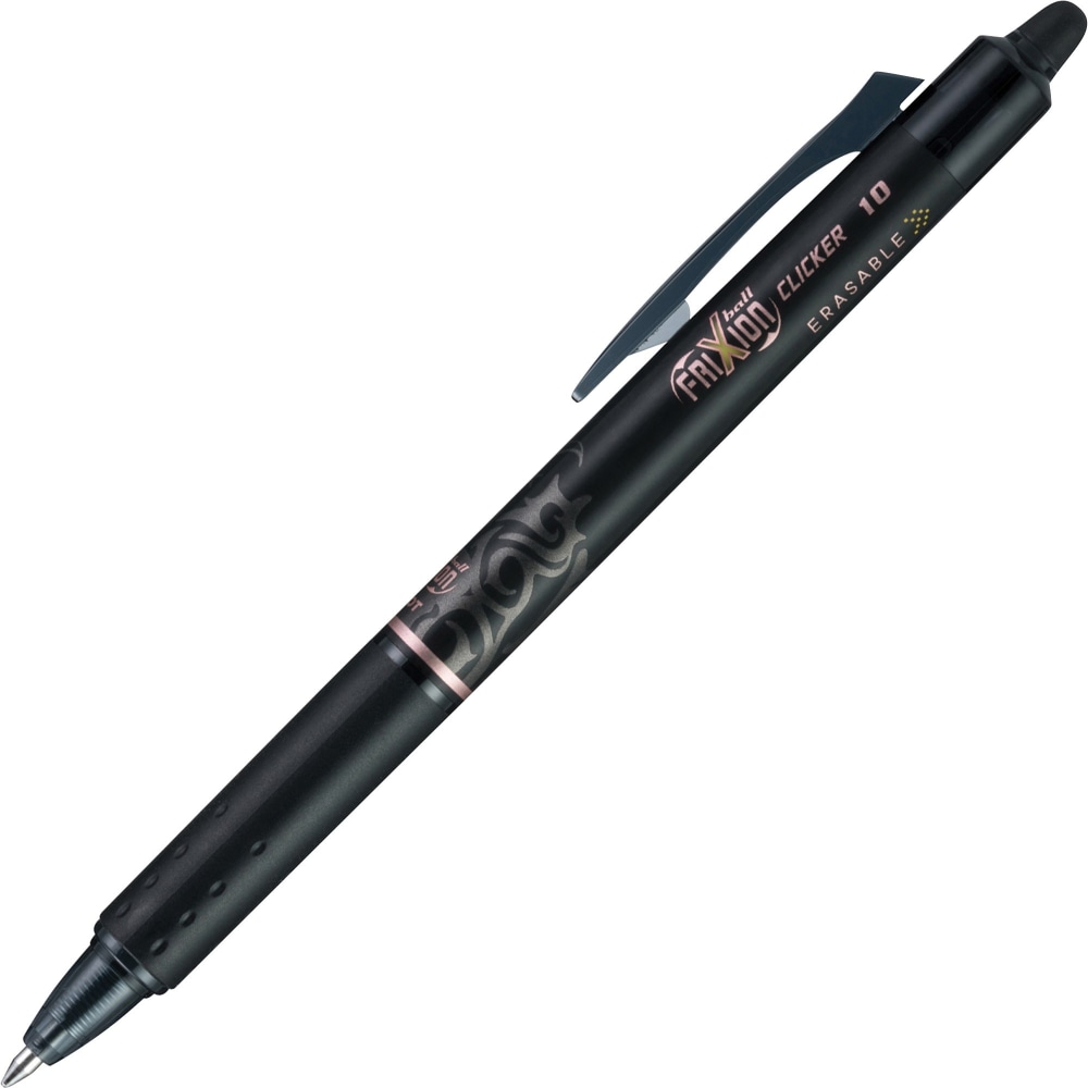 Pilot FriXion Ball Clicker Erasable Retractable Gel Pens, Pack of 12, Bold Point, 1.0 mm, Black Barrel, Black Ink MPN:11384