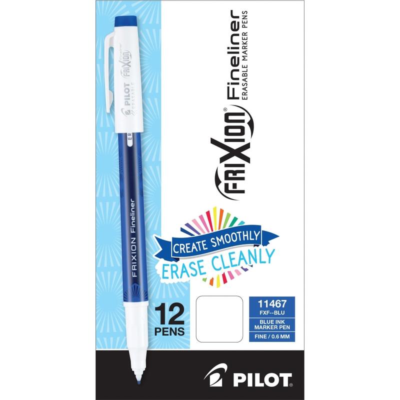 Pilot FriXion Fineliner Erasable Marker Pens 0.6 mm Fine Pen Point Blue Ink Gel based 1 Dozen MPN:11467