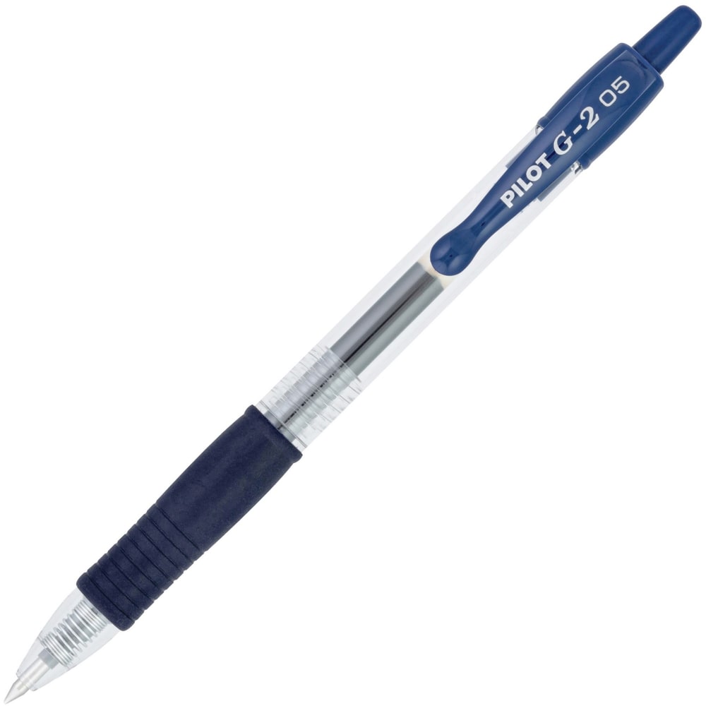 Pilot G2 Retractable Gel Pens, Pack Of 12, Fine Point, 0.5 mm, Clear Barrel, Blue Ink MPN:15122