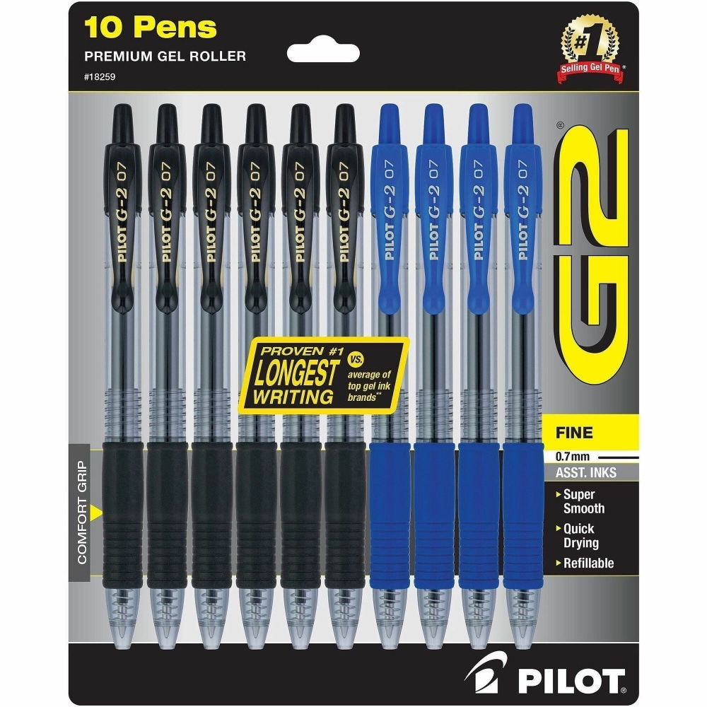 Pilot Premium Gel Ink Retractable Pen - Fine 0.7mm Point Size- Refillable - Retractable - Assorted Liquid Gel Ink Ink - 10 / Pack MPN:18259
