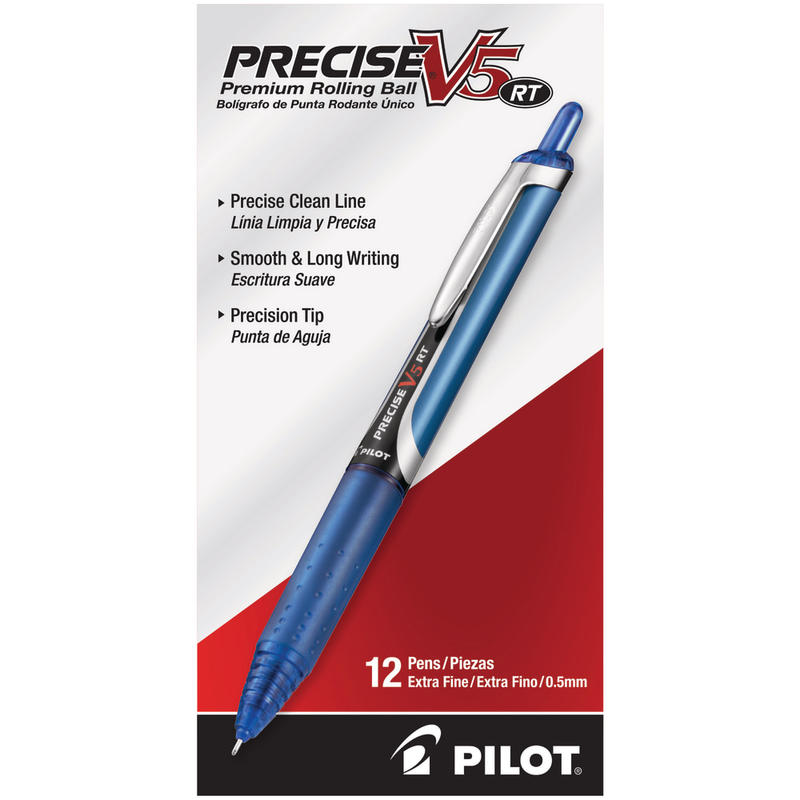 Pilot Precise V5 Liquid Ink Retractable Rollerball Pens, Extra Fine Point, 0.5 mm, Blue Barrels, Blue Ink, Pack Of 12 MPN:206890DZ