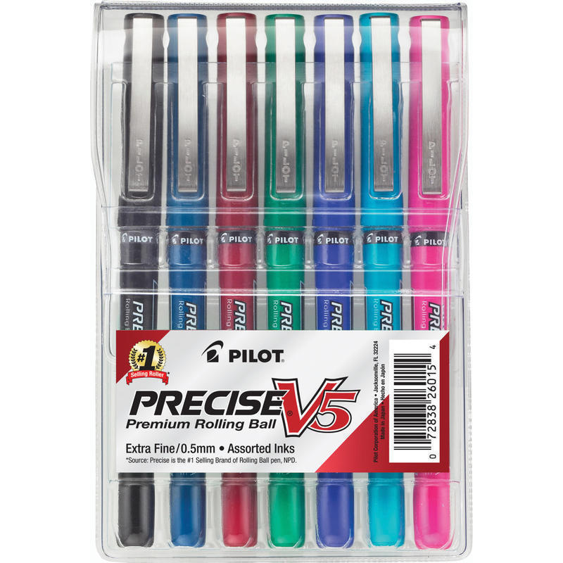 Pilot Precise V5 Liquid Ink Rollerball Pens, Extra Fine Point, 0.5 mm, Assorted Barrels, Assorted Ink Colors, Pack Of 7 MPN:26015