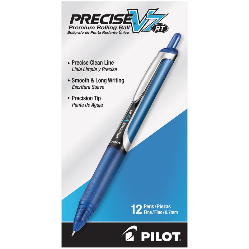 Pilot Precise V7 Liquid Ink Retractable Rollerball Pens, Fine Point, 0.7 mm, Assorted Barrels, Blue Ink, Pack Of 12 Pens MPN:26068-DZ