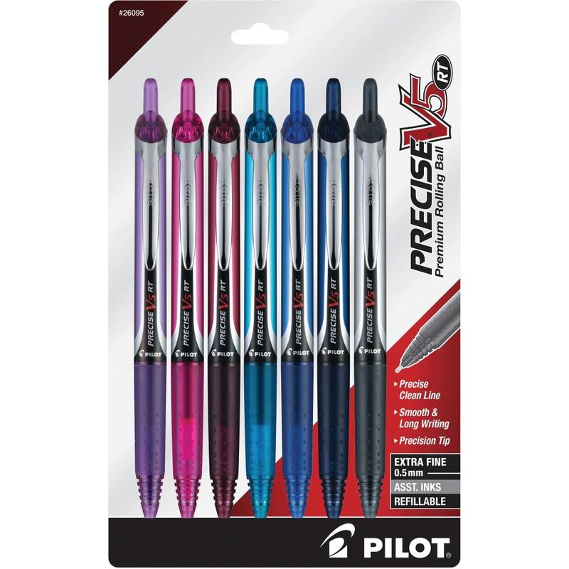 Pilot PRECISE V5 RT Premium Rolling Ball Pens, Pack Of 7, Extra Fine Point, 0.5 mm, Assorted Colors MPN:26095