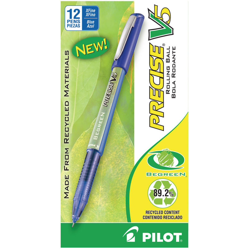 Pilot Precise V5 BeGreen Rollerball Pens, Extra-Fine Point, 0.5 mm, 89% Recycled, Blue Barrel, Blue Ink, Pack Of 12 MPN:26301