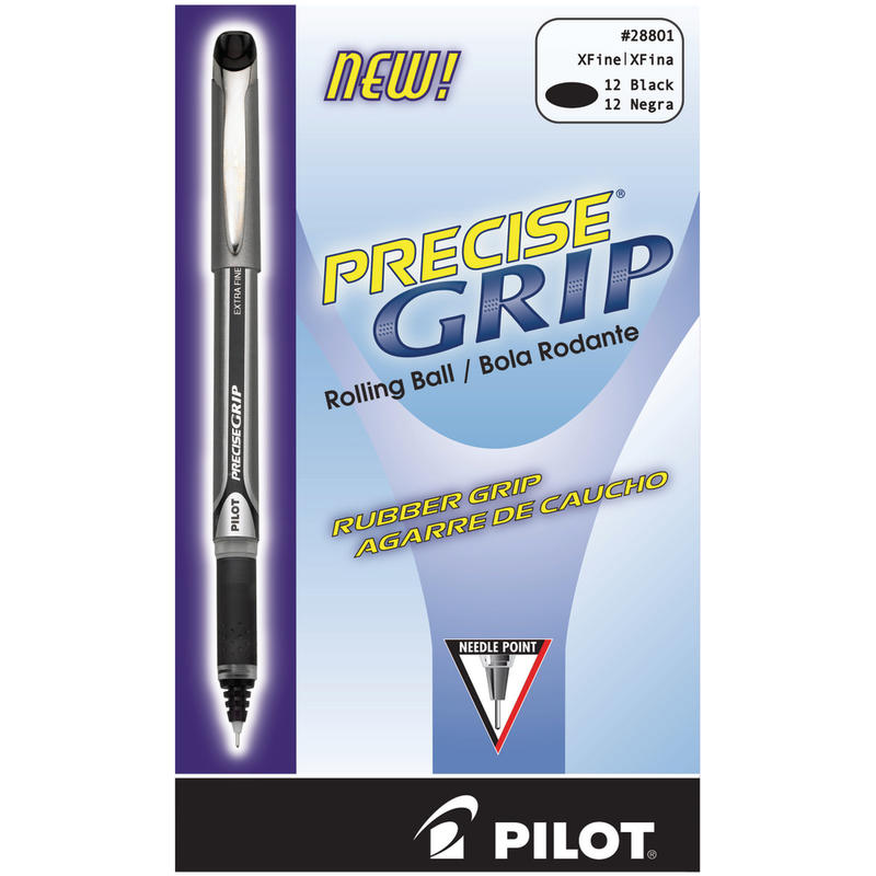 Pilot Precise Grip Liquid Ink Rollerball Pens, Extra Fine Point, 0.5 mm, Black Metallic Barrel, Black Ink, Pack Of 12 Pens MPN:28801-DZ