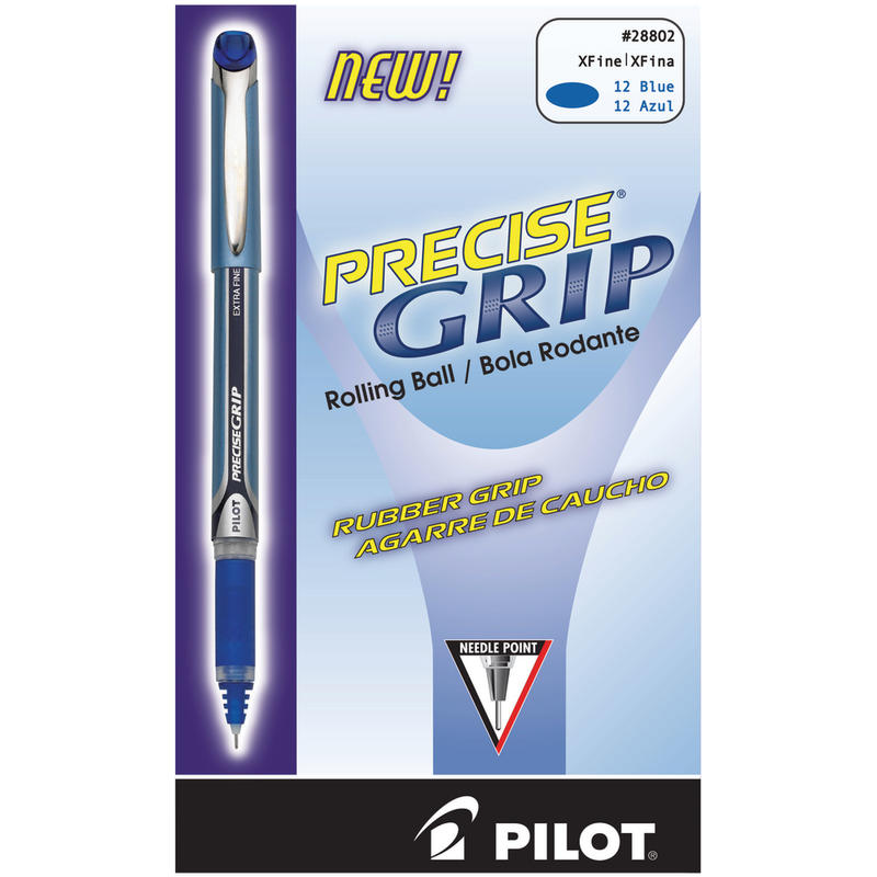 Pilot Precise Grip Liquid Ink Rollerball Pens, Extra Fine Point, 0.5 mm, Blue Metallic Barrel, Blue Ink, Pack Of 12 Pens MPN:28802-DZ