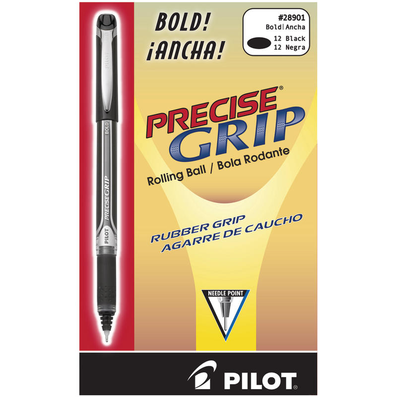 Pilot Precise Grip Liquid Ink Rollerball Pens, Bold Point, 1.0 mm, Black Metallic Barrel, Black Ink, Pack Of 12 Pens MPN:28901-DZ