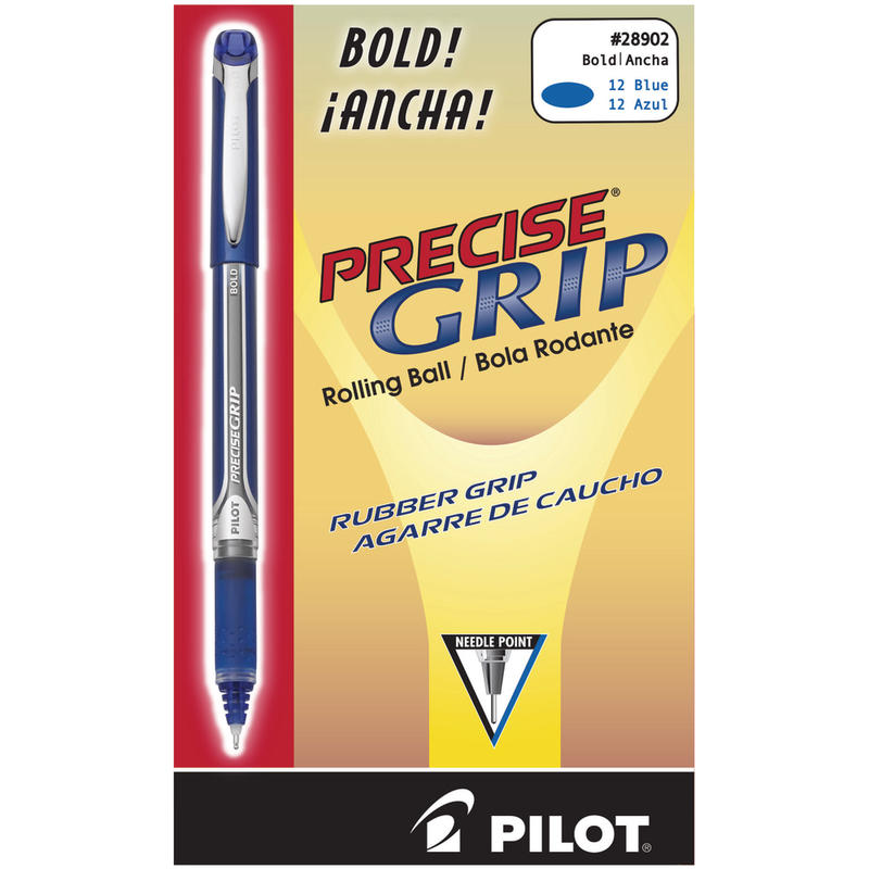 Pilot Precise Grip Liquid Ink Rollerball Pens, Bold Point, 1.0 mm, Blue Metallic Barrel, Blue Ink, Pack Of 12 Pens MPN:28902-DZ