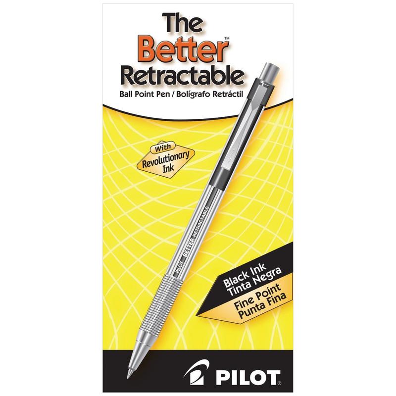 Pilot Better Retractable Ballpoint Pens, Fine Point, 0.7 mm, Translucent Black Barrel, Black Ink, Pack Of 12 MPN:30000