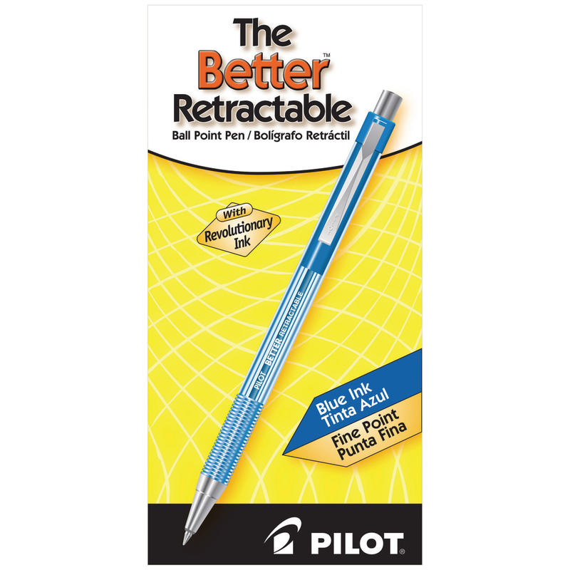 Pilot Better Retractable Ballpoint Pens, Fine Point, 0.7 mm, Translucent Blue Barrel, Blue Ink, Pack Of 12 Pens MPN:30001