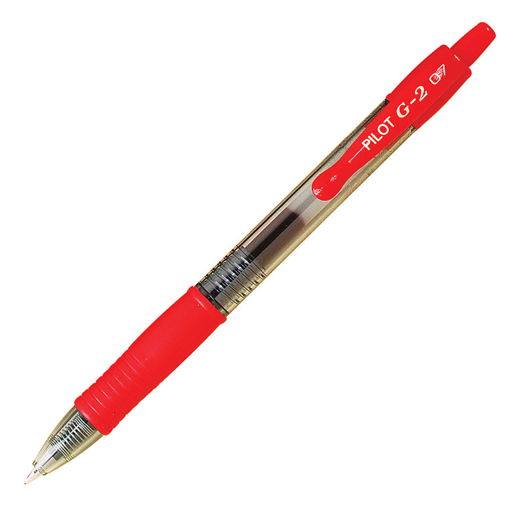 Pilot G2 Retractable Gel Pens, Extra Fine Point, 0.5 mm, Clear Barrels, Red Ink, Pack Of 12 MPN:31004