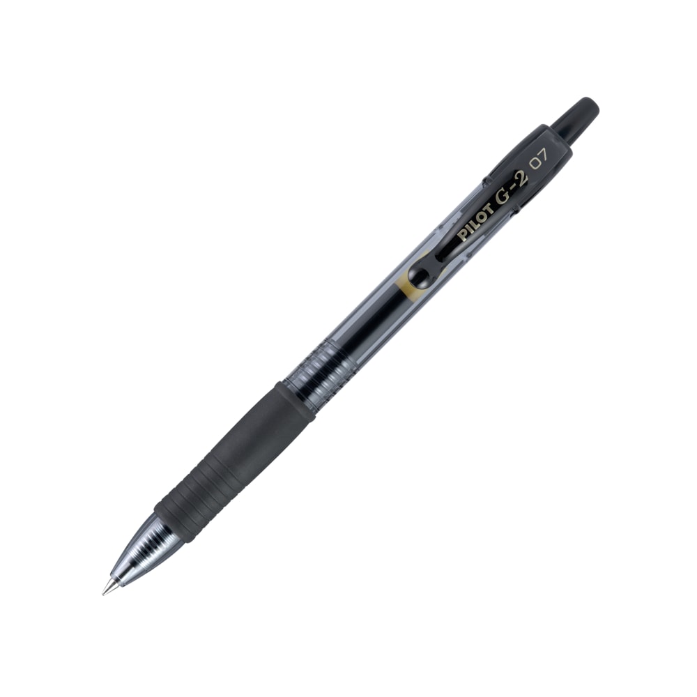 Pilot G2 Retractable Gel Pens, Fine Point, 0.7 mm, Clear Barrels, Black Ink, Pack Of 12 Pens, 31020 MPN:31020
