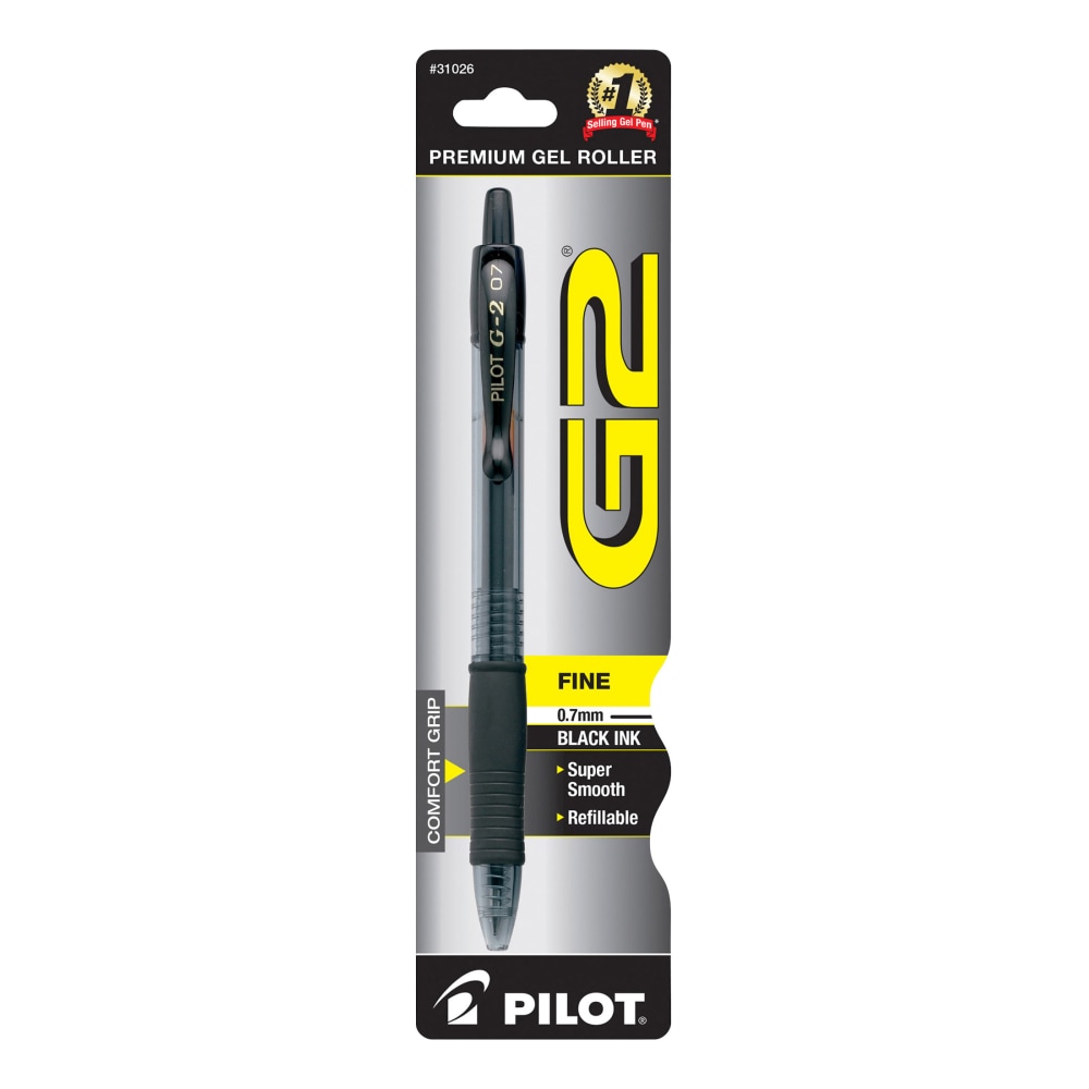 Pilot G2 Retractable Gel Rollerball Pen, Fine Point, 0.7 mm, Translucent Barrel, Black Ink MPN:31026