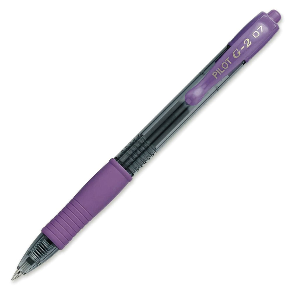 Pilot G2 Retractable Gel Pens, Fine Point, 0.7 mm, Clear Barrels, Purple Ink, Pack Of 12 MPN:31029