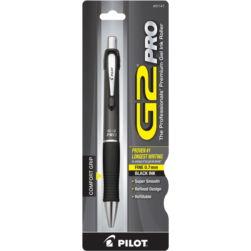 Pilot G2 Pro Retractable Gel Pen, Fine Point, 0.7 mm, Gray Barrel, Black Ink MPN:31147