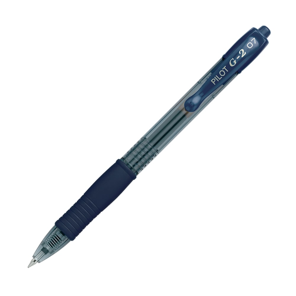 Pilot G2 Retractable Gel Pens, Fine Point, 0.7 mm, Clear Barrels, Navy Ink, Pack Of 12 Pens MPN:31187