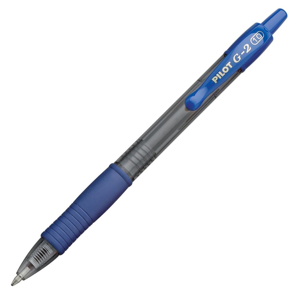 Pilot G2 Retractable Gel Pens, Bold Point, 1.0 mm, Clear Barrels, Blue Ink, Pack Of 12 Pens MPN:31257